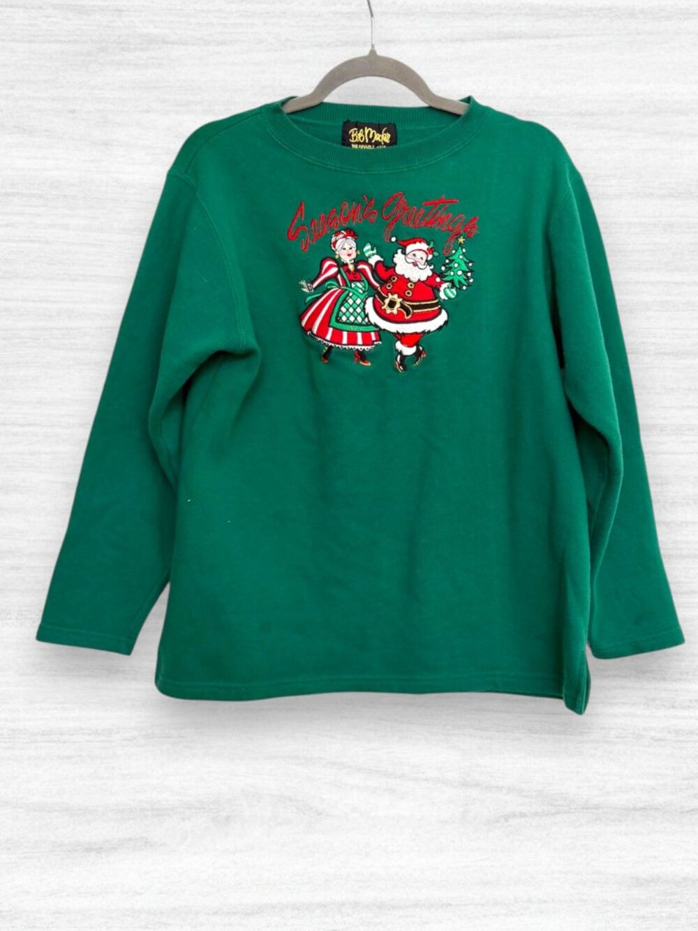 Vintage Bob Mackie Wearable Art Christmas Embroidered Green Sweatshirt S Santa